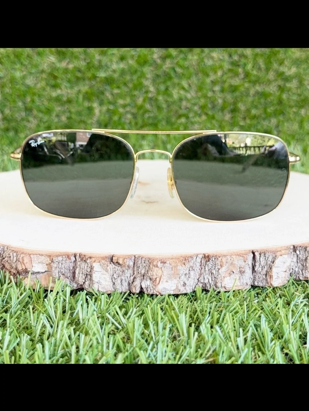 Ray-Ban RB3611 Gold Square Aviator Sunglasses Green G-15 Lens 60mm Italy